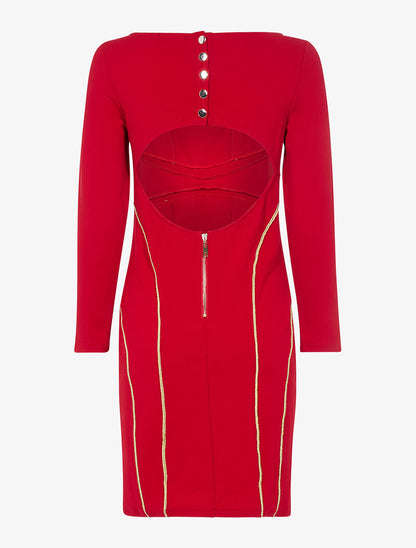 Robe à liserés dorés - rouge - 3