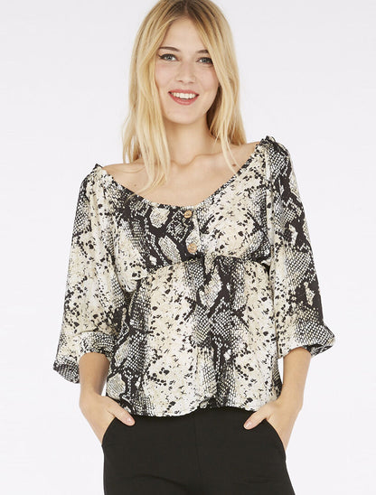 Blouse imprimée serpent - noir - 1