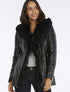 Blouson biker col fourrure - noir - 1