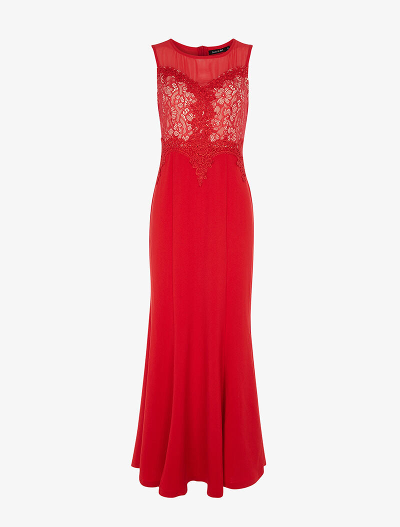 Robe longue buste dentelle - rouge - 1