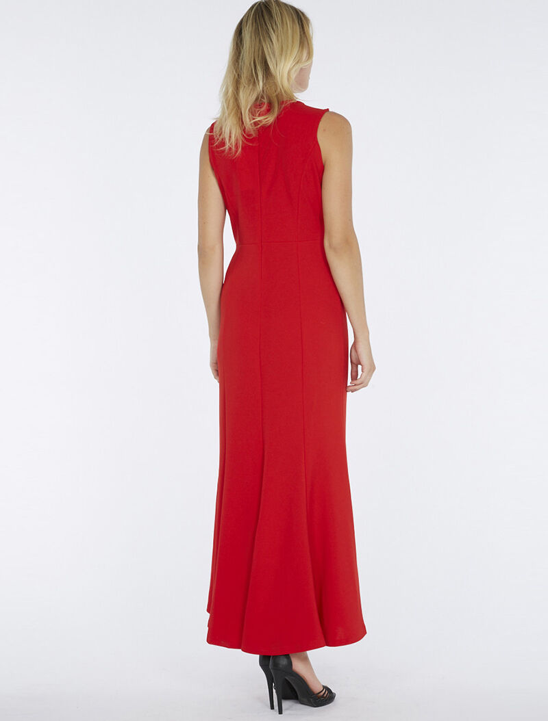 Robe longue buste dentelle - rouge - 4
