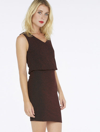 Robe pailletée buste bouffant - bordeaux - 5