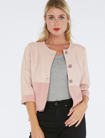 Veste courte bimatière - rose - 3