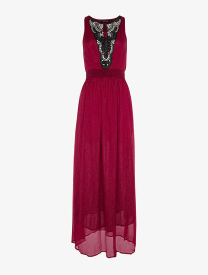 Robe longue plastron bijoux - bordeaux - 1