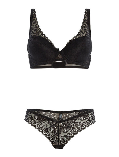 Ensemble SG et culotte en dentelle fine - noir - 3