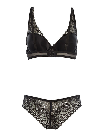 Ensemble SG et culotte en dentelle fine - noir - 2