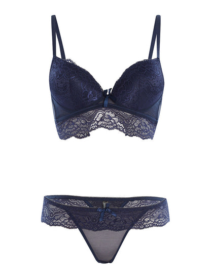Ensemble SG et string à bord dentelle - marine - 1