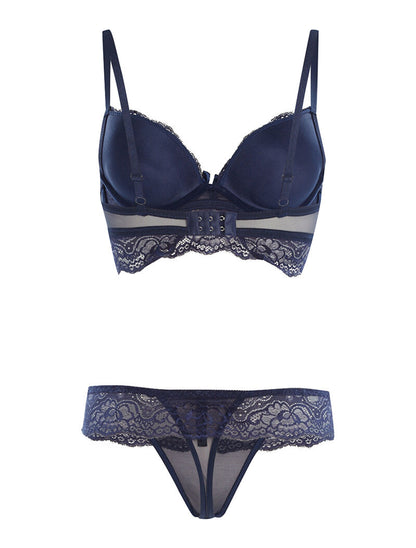 Ensemble SG et string à bord dentelle - marine - 2
