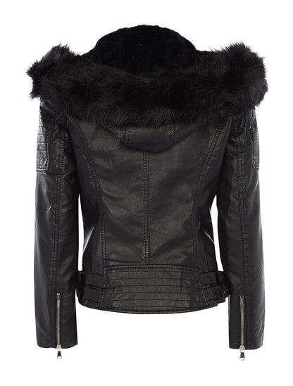 Blouson simili fourré à capuches - noir - 2