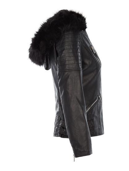 Blouson simili fourré à capuches - noir - 3
