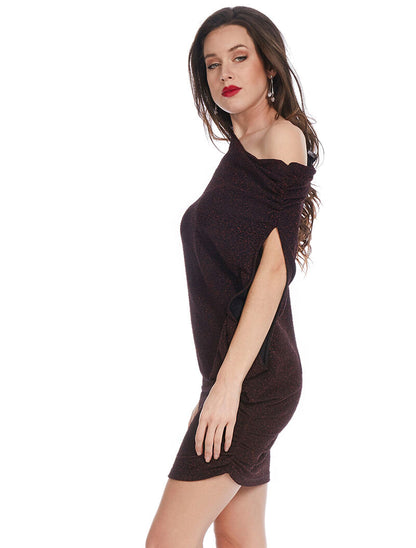 Robe pailletée asymétrique - rouge - 6