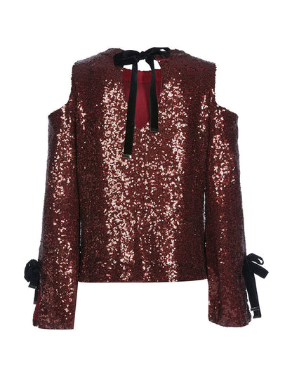 Top à sequins épaules dénudées - bordeaux - 5