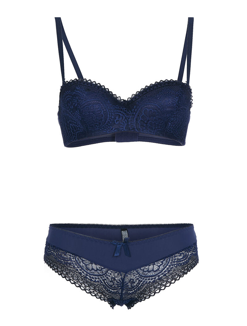 Ensemble SG et culotte dentelle - marine - 1
