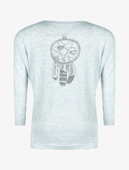 Pull ample dos dreamcatcher strassé - gris clair - 2