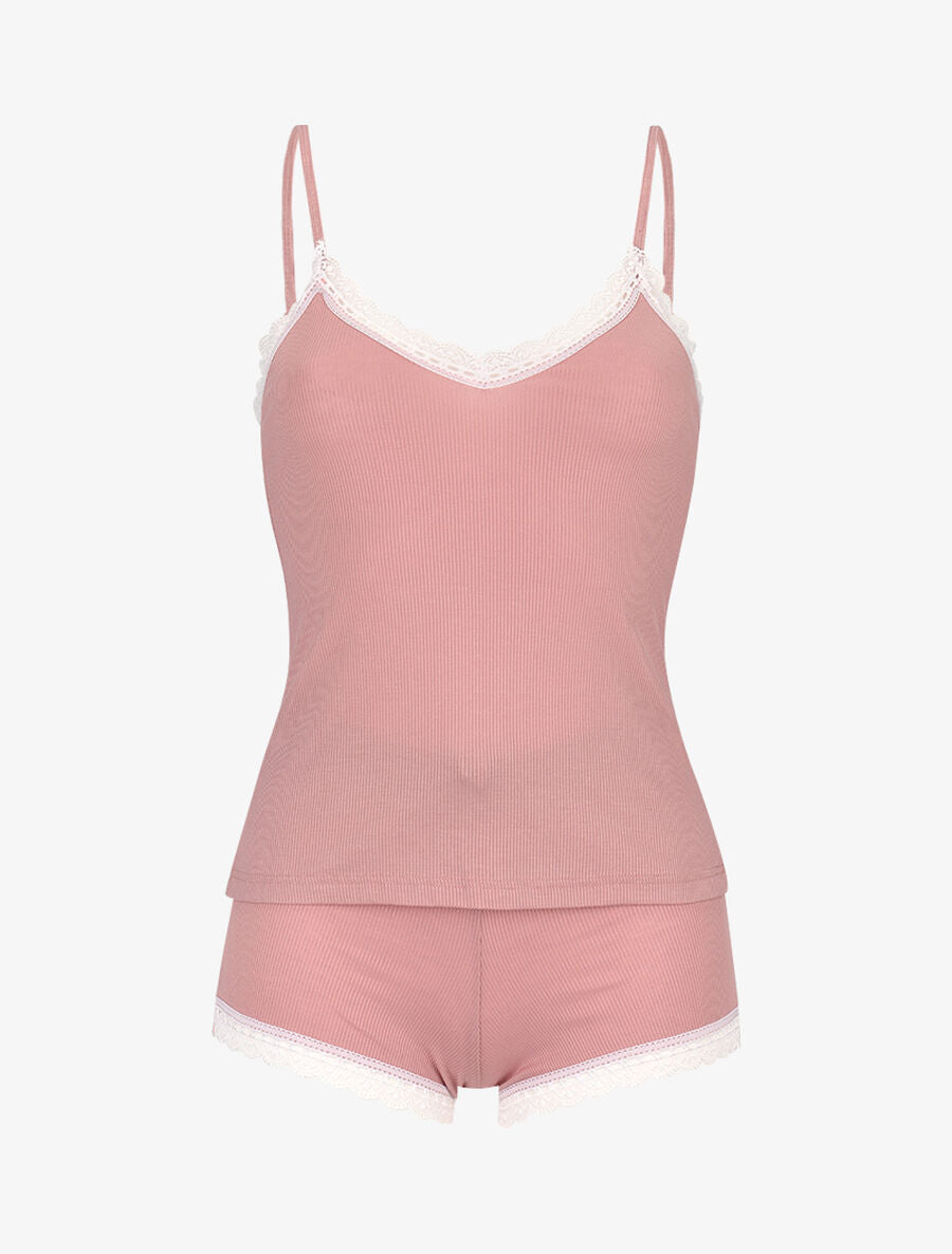 Ensemble caraco et shorty côtelés - Rose - 1