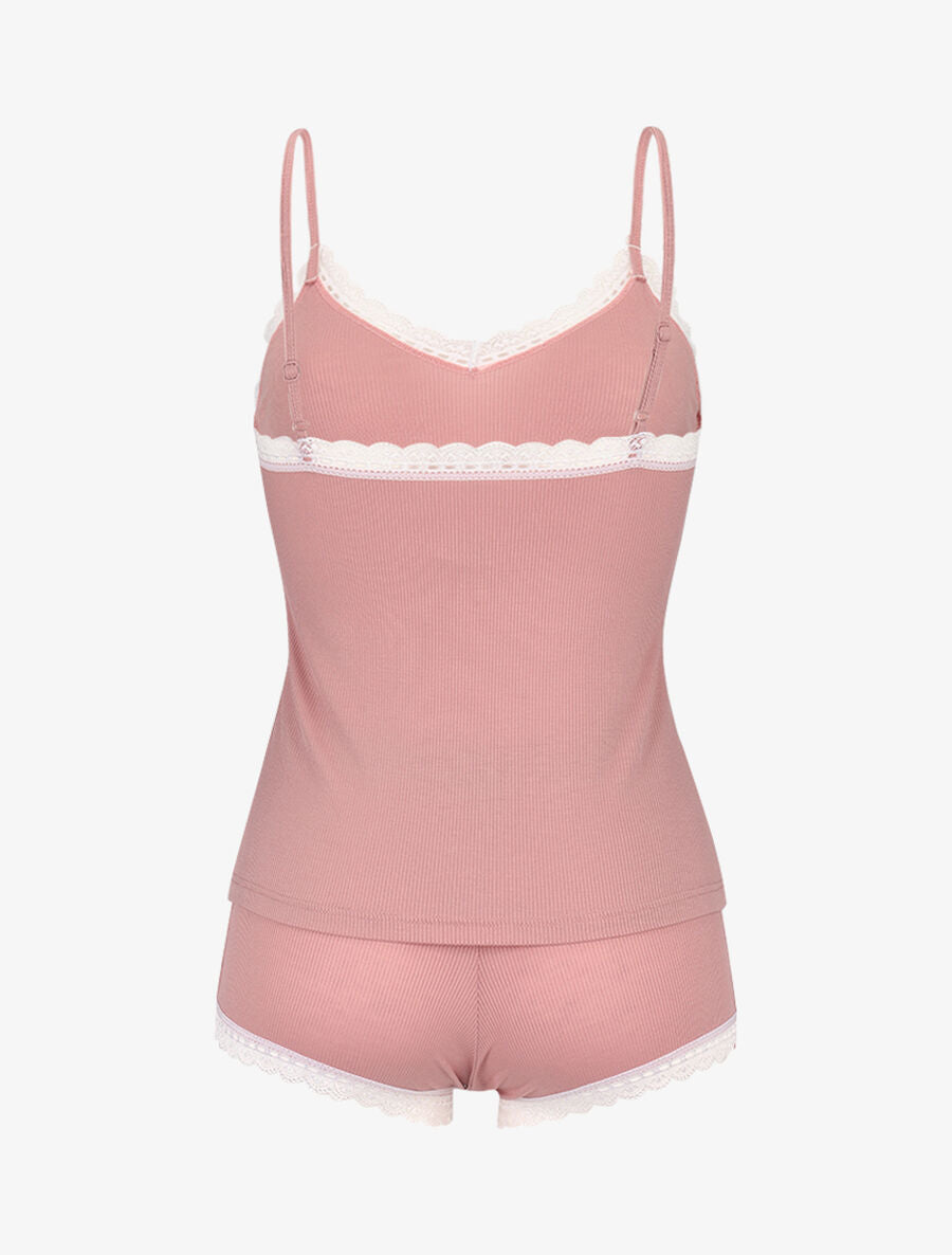 Ensemble caraco et shorty côtelés - Rose - 2