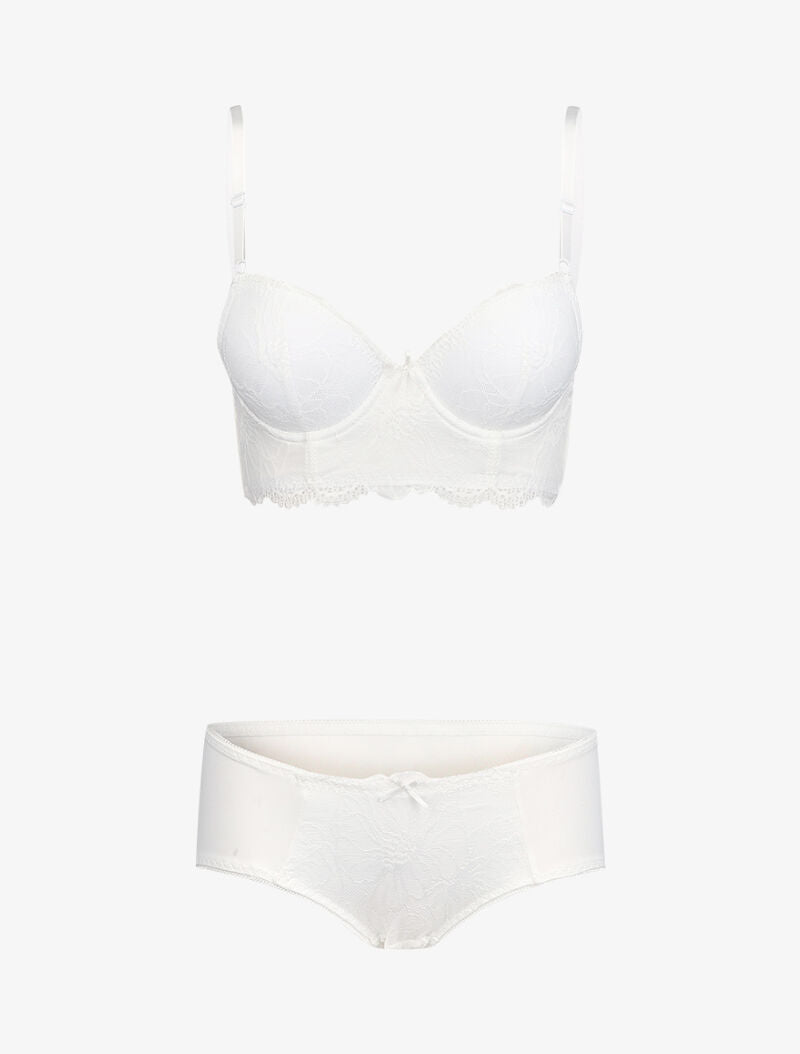 Ensemble bustier en dentelle et résille - Blanc - 3