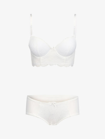 Ensemble bustier en dentelle et résille - Blanc - 3