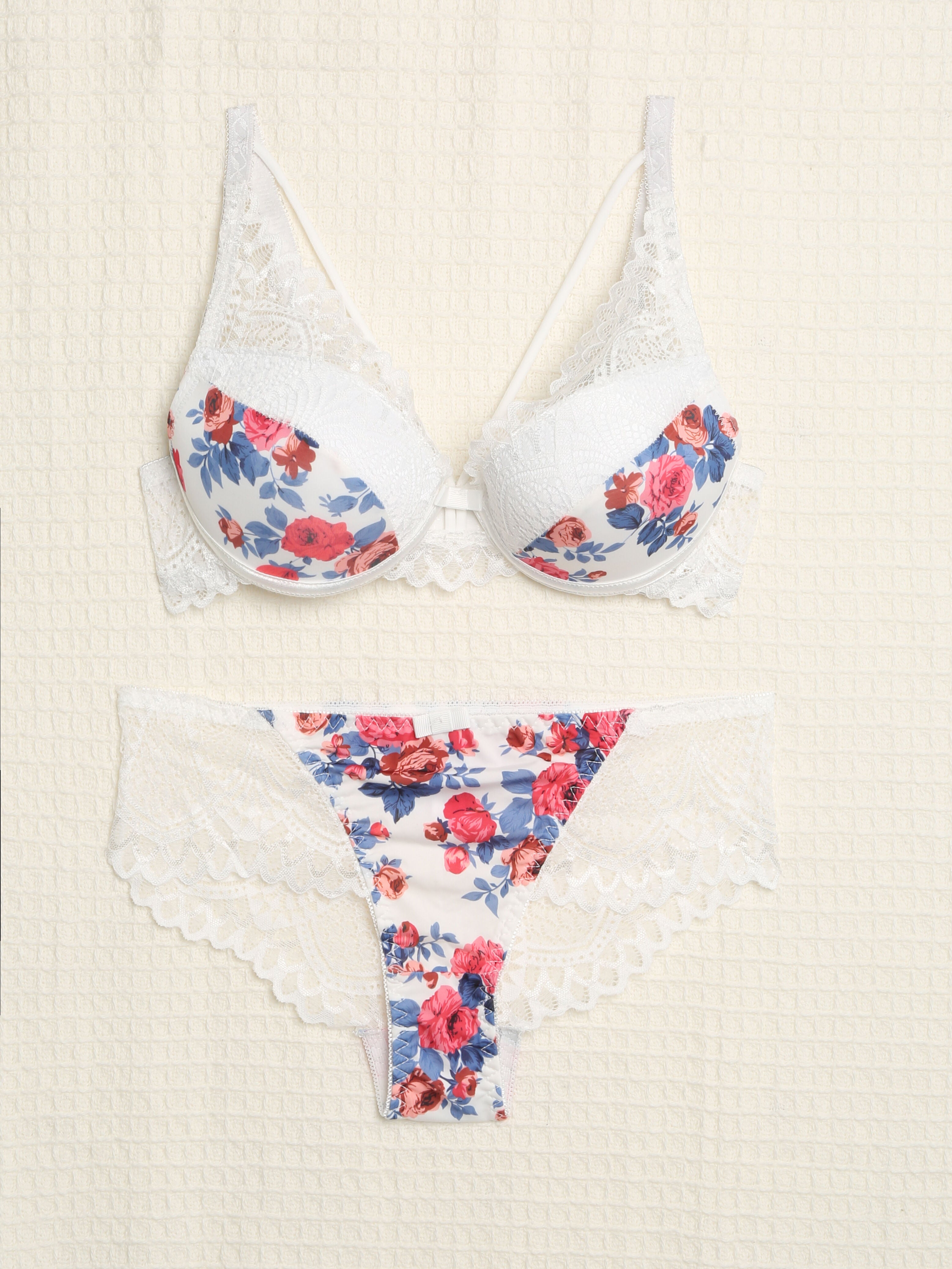 Ensemble imprimé roses et lace out - Blanc - 4