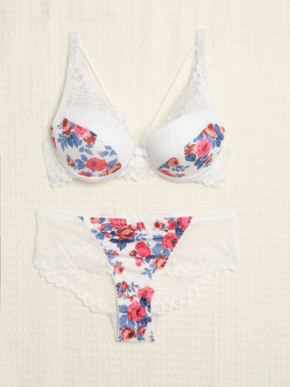 Ensemble imprimé roses et lace out - Blanc - 4