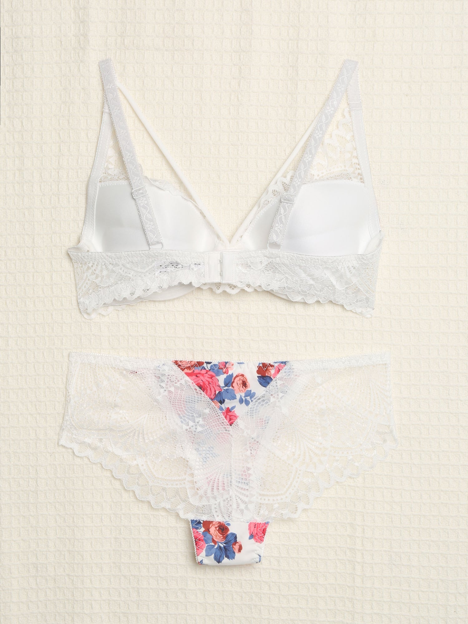 Ensemble imprimé roses et lace out - Blanc - 2