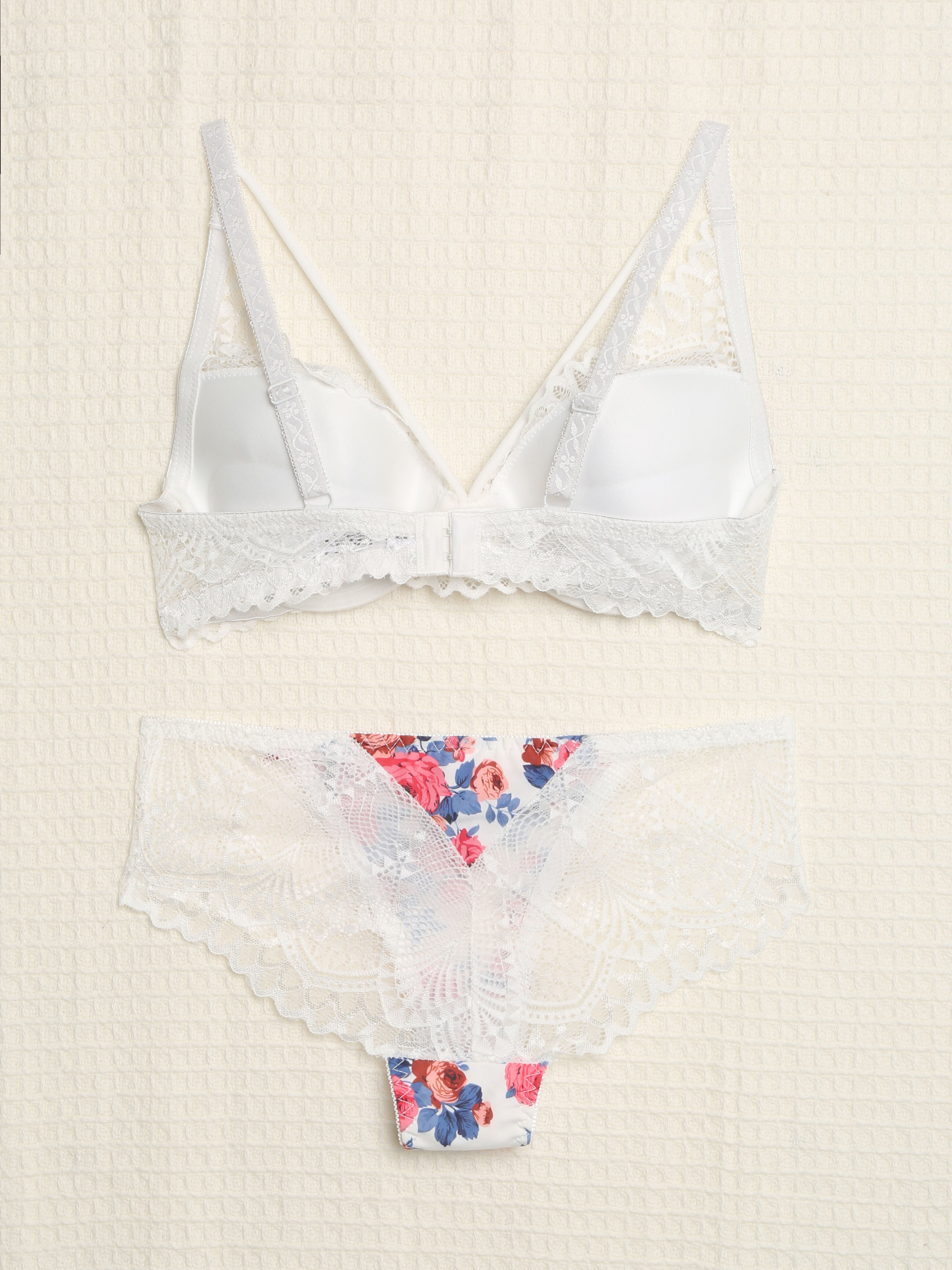 Ensemble imprimé roses et lace out - Blanc - 2