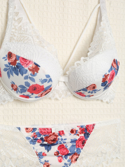 Ensemble imprimé roses et lace out - Blanc - 3