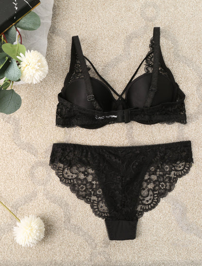 Ensemble à bords dentelle et lace out - Noir - 2