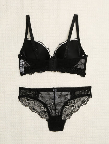 Ensemble en dentelle ajourée - Noir/rose - 2