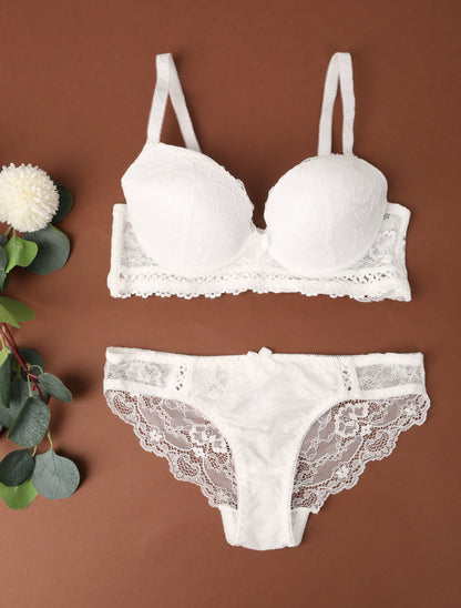 Ensemble en dentelle ajourée - Blanc - 1
