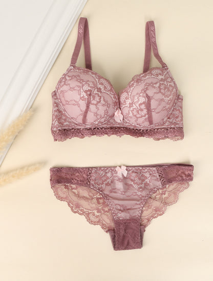 Ensemble en dentelle ajourée - Rose parme - 4