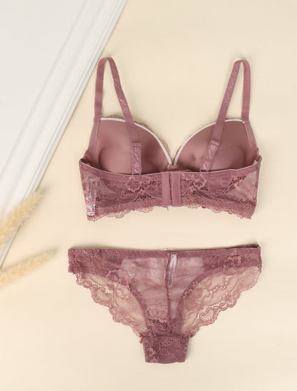 Ensemble en dentelle ajourée - Rose parme - 2