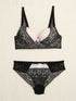 Ensemble en dentelle et zig-zag - Noir/rose - 1