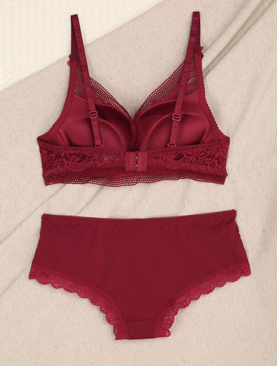 Ensemble en dentelle fleurie - Bordeaux - 2