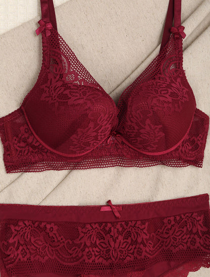 Ensemble en dentelle fleurie - Bordeaux - 3