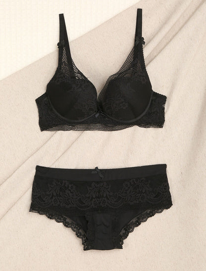 Ensemble en dentelle fleurie - Noir - 1