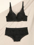 Ensemble en dentelle fleurie - Noir - 1
