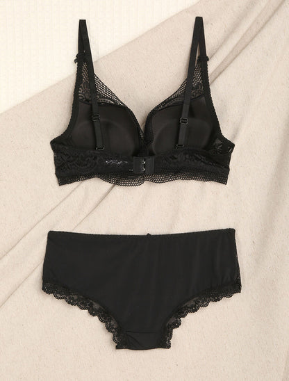 Ensemble en dentelle fleurie - Noir - 2
