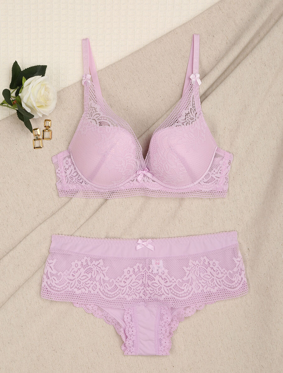 Ensemble en dentelle fleurie - Lilas - 1