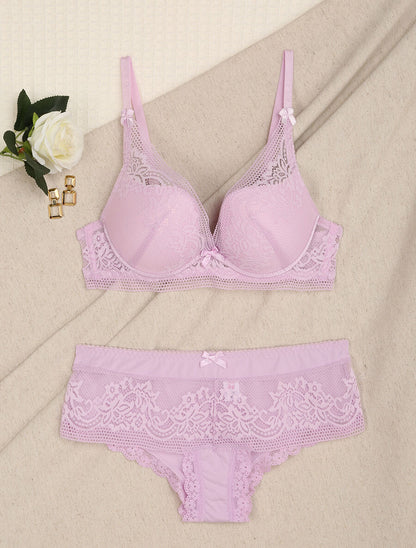 Ensemble en dentelle fleurie - Lilas - 1