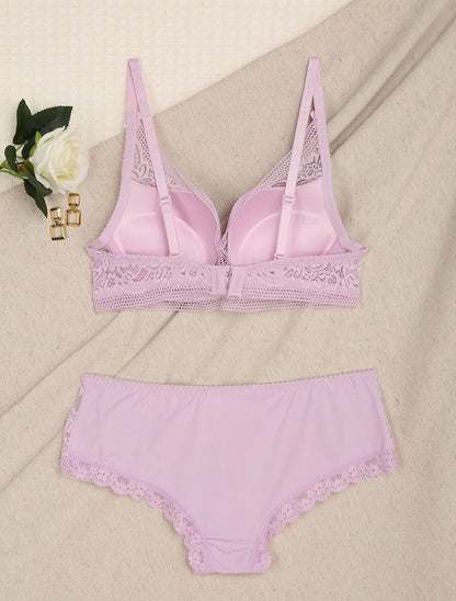 Ensemble en dentelle fleurie - Lilas - 2