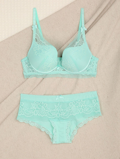 Ensemble en dentelle fleurie - Turquoise - 1