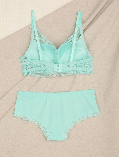 Ensemble en dentelle fleurie - Turquoise - 2