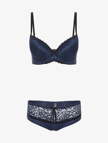 Ensemble SG et culotte à dentelle - marine - 1