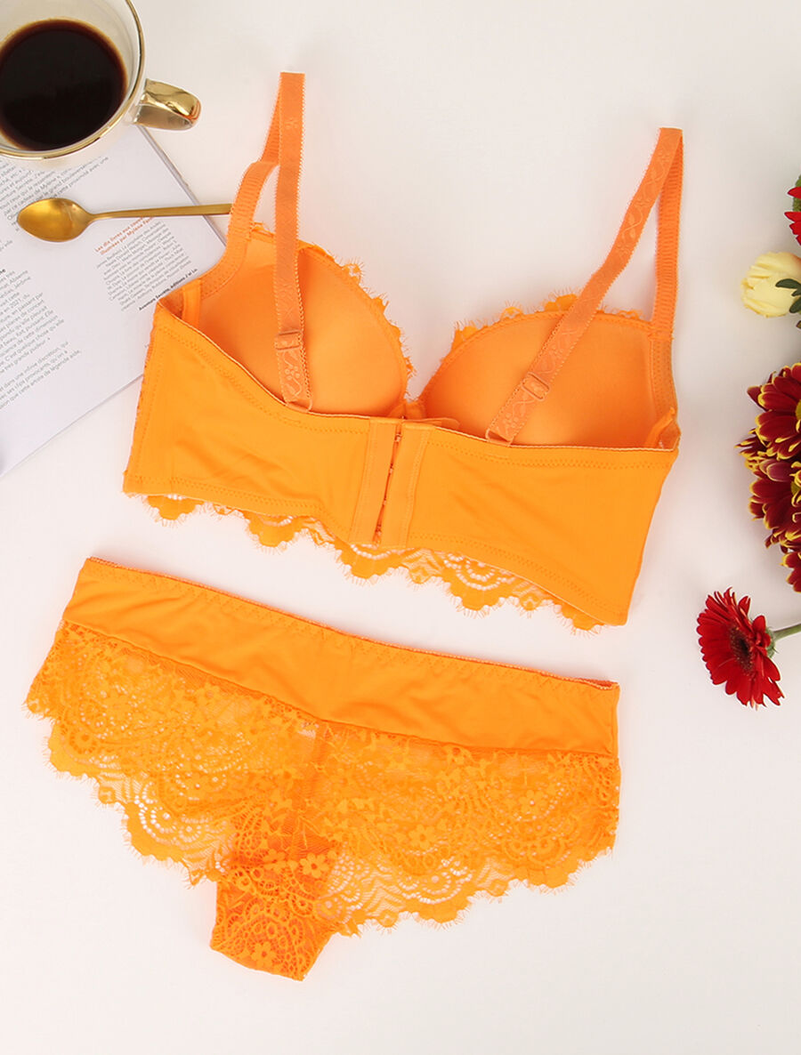 Ensemble en dentelle et en résille - Orange - 2