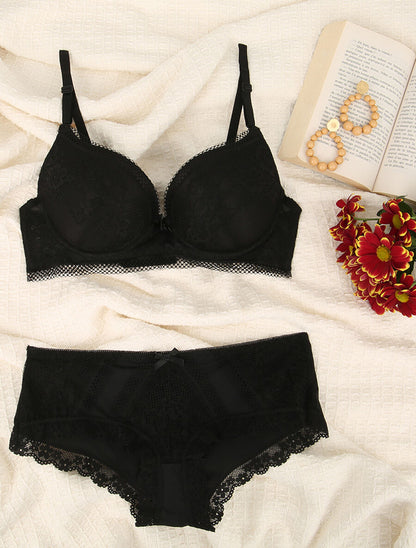 Ensemble en dentelle à motifs fleurs - Noir - 1