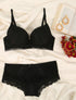 Ensemble en dentelle à motifs fleurs - Noir - 1