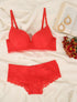 Ensemble en dentelle à motifs fleurs - Rouge - 1