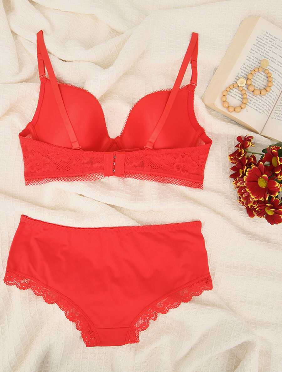 Ensemble en dentelle à motifs fleurs - Rouge - 2