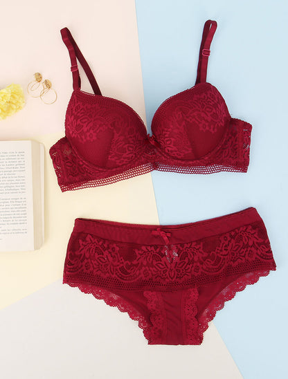 Ensemble en dentelle fleurie - Bordeaux - 1